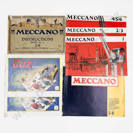 Meccano Instruction Booklets No 1 -1 - 2/3 - 4/5/6 - 5/6 and Buz Builder 1-2