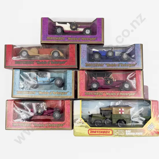 Matchbox Models of Yesteryear Six Woodgrain Boxed Models and Battle King K-112 DAF Ambulance