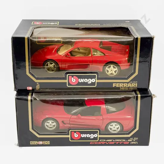 Two Boxed Burago 1:18 Scale Models Corvette and Ferrari