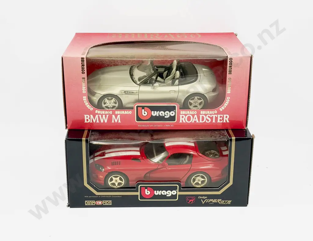 Two Boxed Burago 1:18 Scale Models BMW and Dodge Viper Image 1++