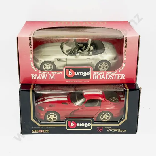 Two Boxed Burago 1:18 Scale Models BMW and Dodge Viper