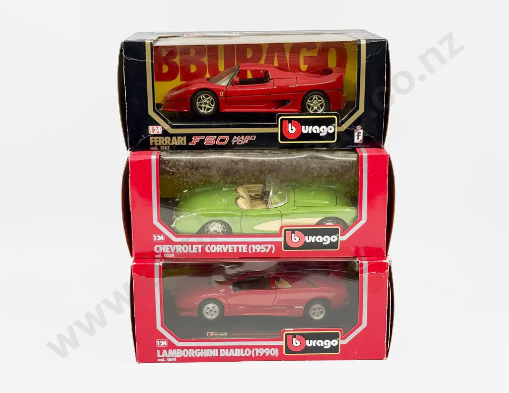 Two Boxed Burago 1:24 Scale Models Ferrari - Chevrolet and Lamborghini Image 1++