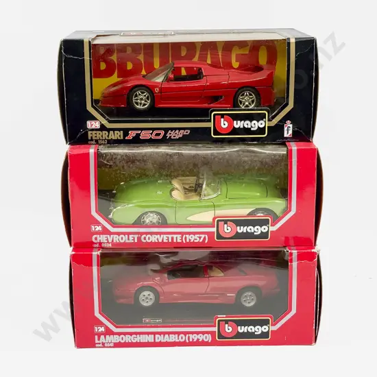 Two Boxed Burago 1:24 Scale Models Ferrari - Chevrolet and Lamborghini