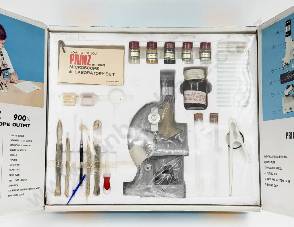 Vintage Boxed Prinz Model 280L 900X Microscope Outfit Image 1++