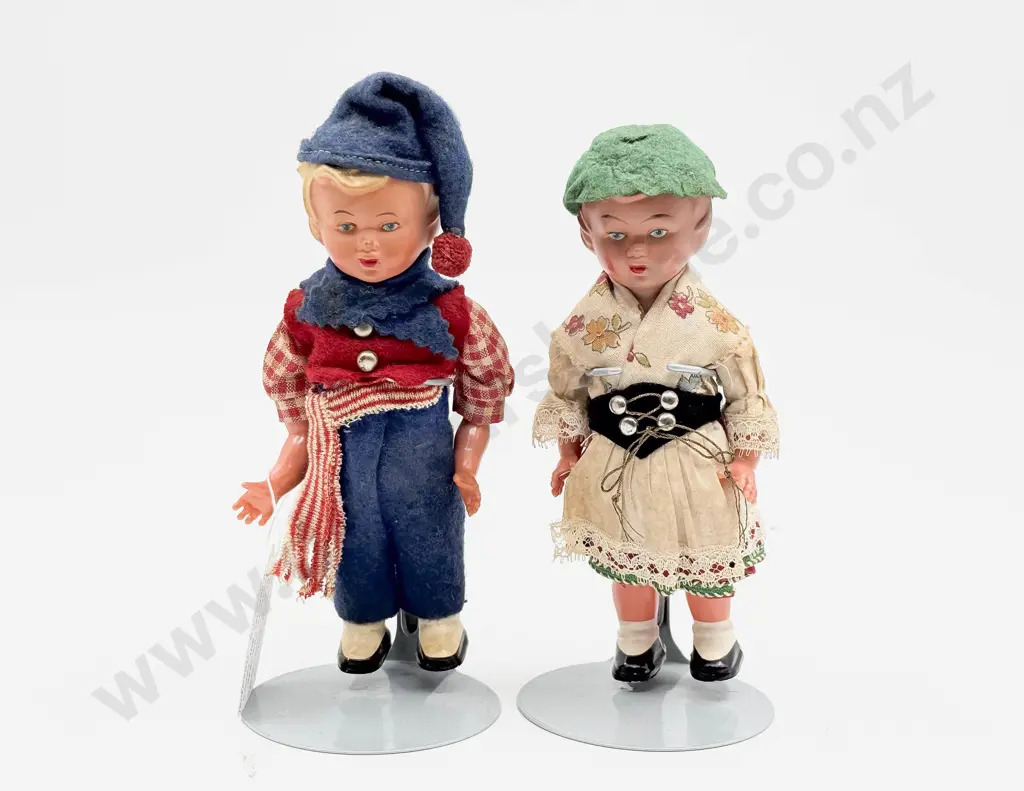 Two Clockwork Dancing Hard Plastic National Costume Dolls Image 1++