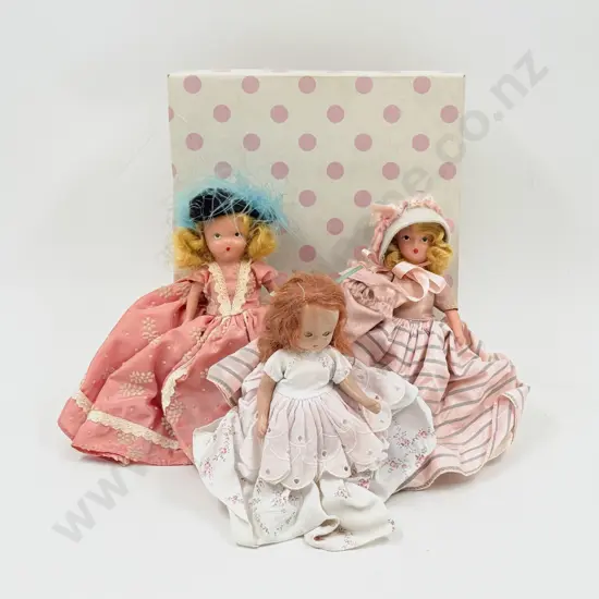 Two Boxed Nancy Ann All Composition Story Book Dolls and other unboxed 17cm
