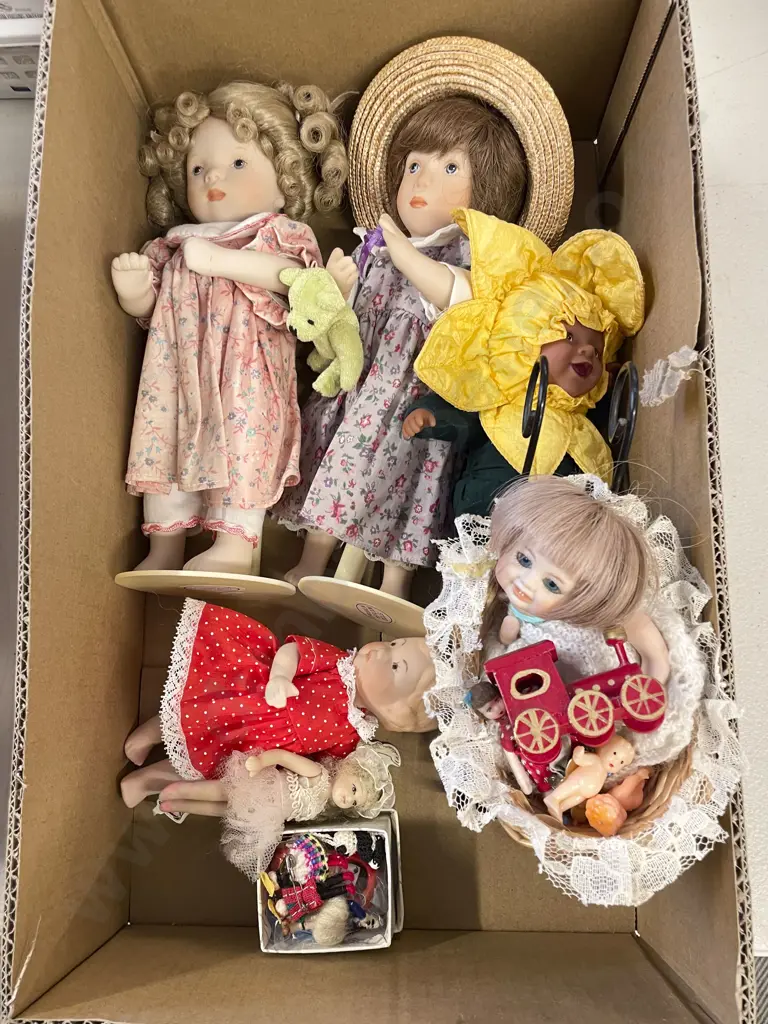 Two Franklin Mint Bisque Heirloom Dolls and Assorted Image 1++