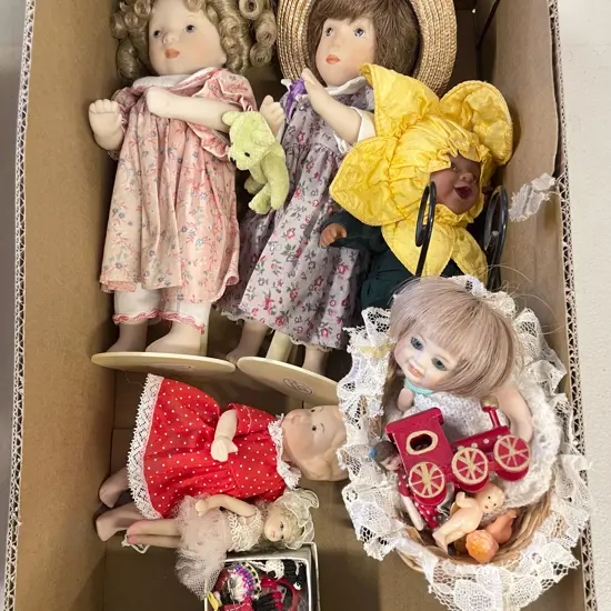Two Franklin Mint Bisque Heirloom Dolls and Assorted