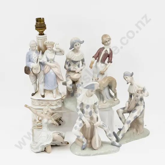Qty of Assorted China Figures together with Figural Lamp
