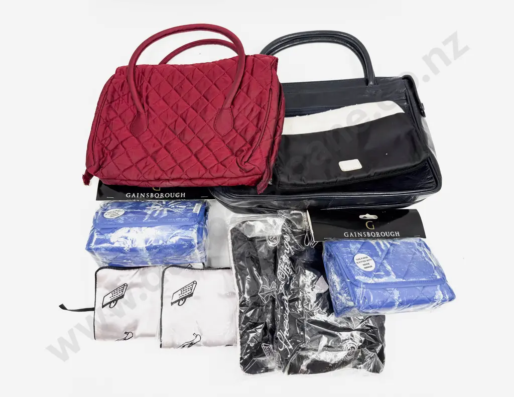 Black Leather Handbag with Collection of Vanity Bags Image 1++