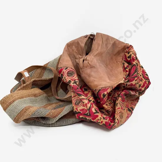Empty Leather Pouffe together with Hand Woven African Basket with Leather Strap