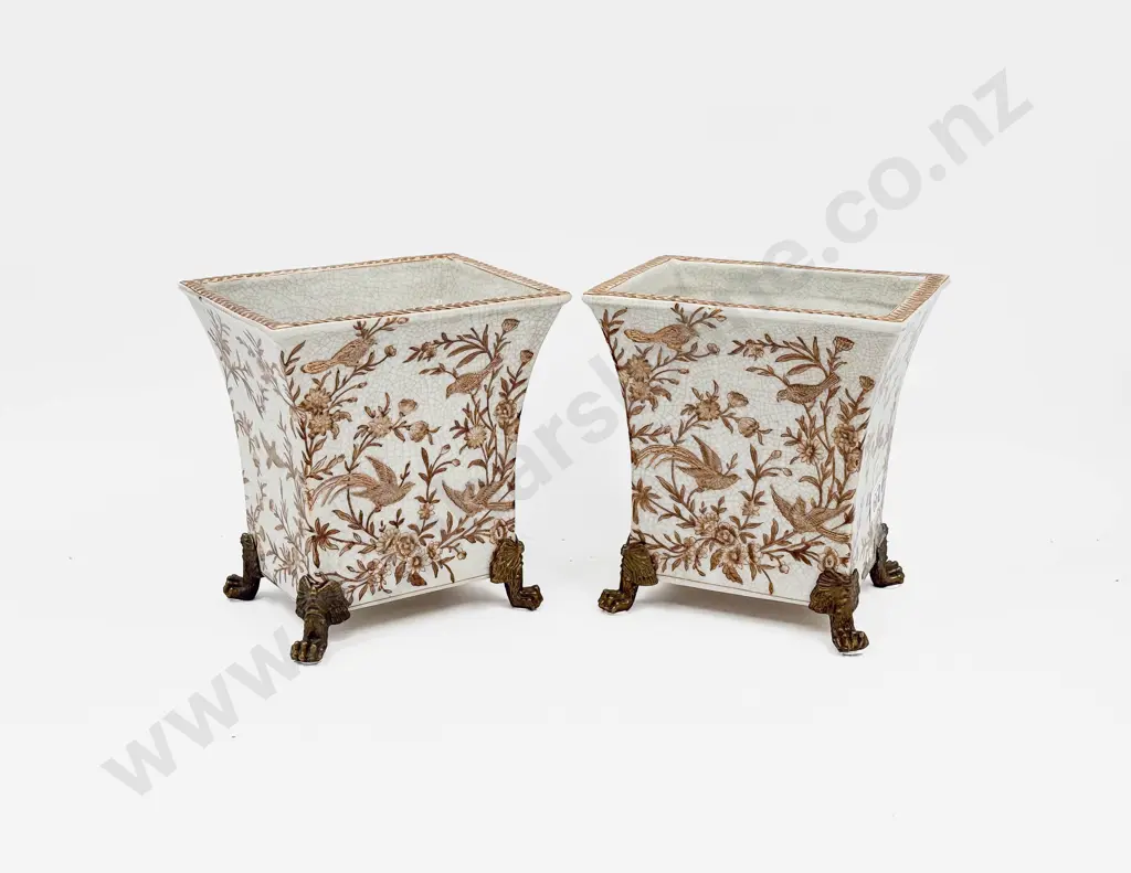 Pair of Brass Footed Japanese Vases Image 1++