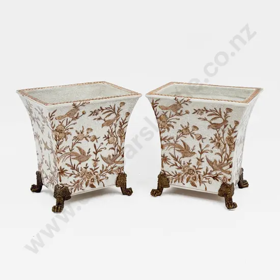 Pair of Brass Footed Japanese Vases