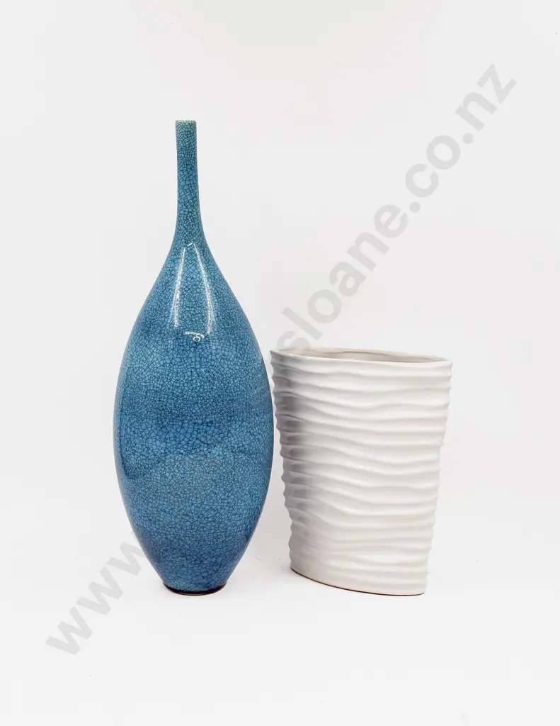 Crackle Glaze Vase with Modern Ripple Vase Image 1++