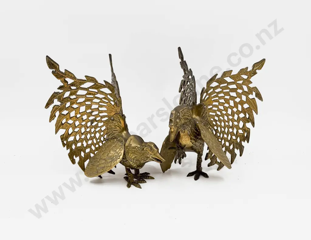 Pair of Brass Fighting Cockerals Image 1++