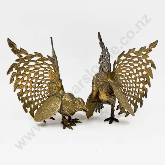 Pair of Brass Fighting Cockerals