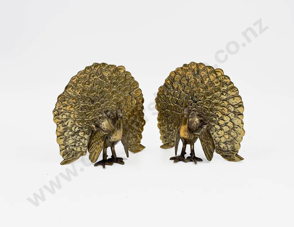 Pair of Brass Peacock Form Bookends Image 1++