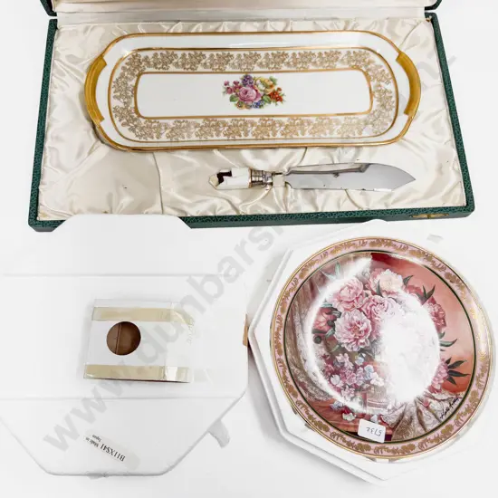 Cased Limoges Dish with Serving Knife (Faults to Handle) & Two Comm. Plates