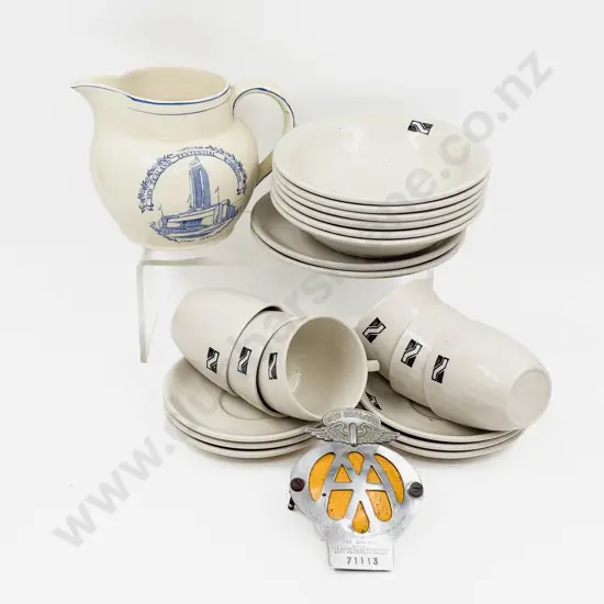 Qty of Crown Lynn NZR Crockery together with Car Badge etc