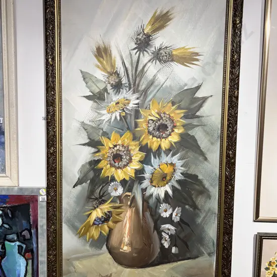 Indistinctly Signed - Still Life "Sunflowers" - Oil on Canvas