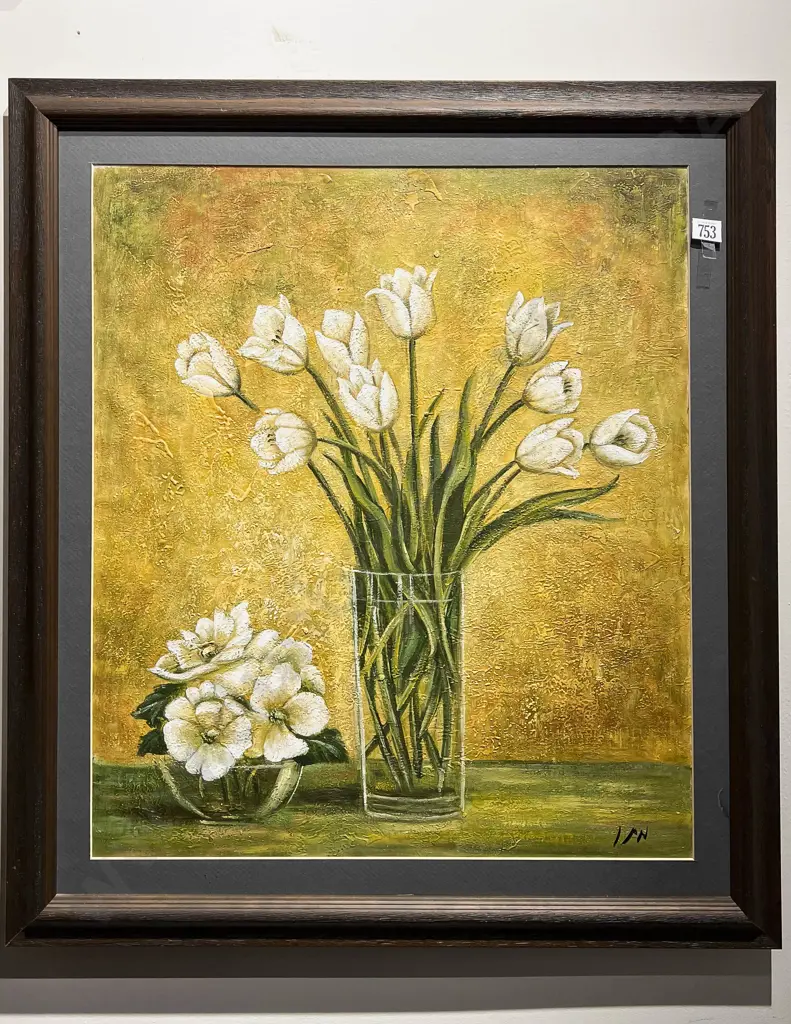 Indistinctly Signed - Floral Still Life - Oil on Canvas Board Image 1++