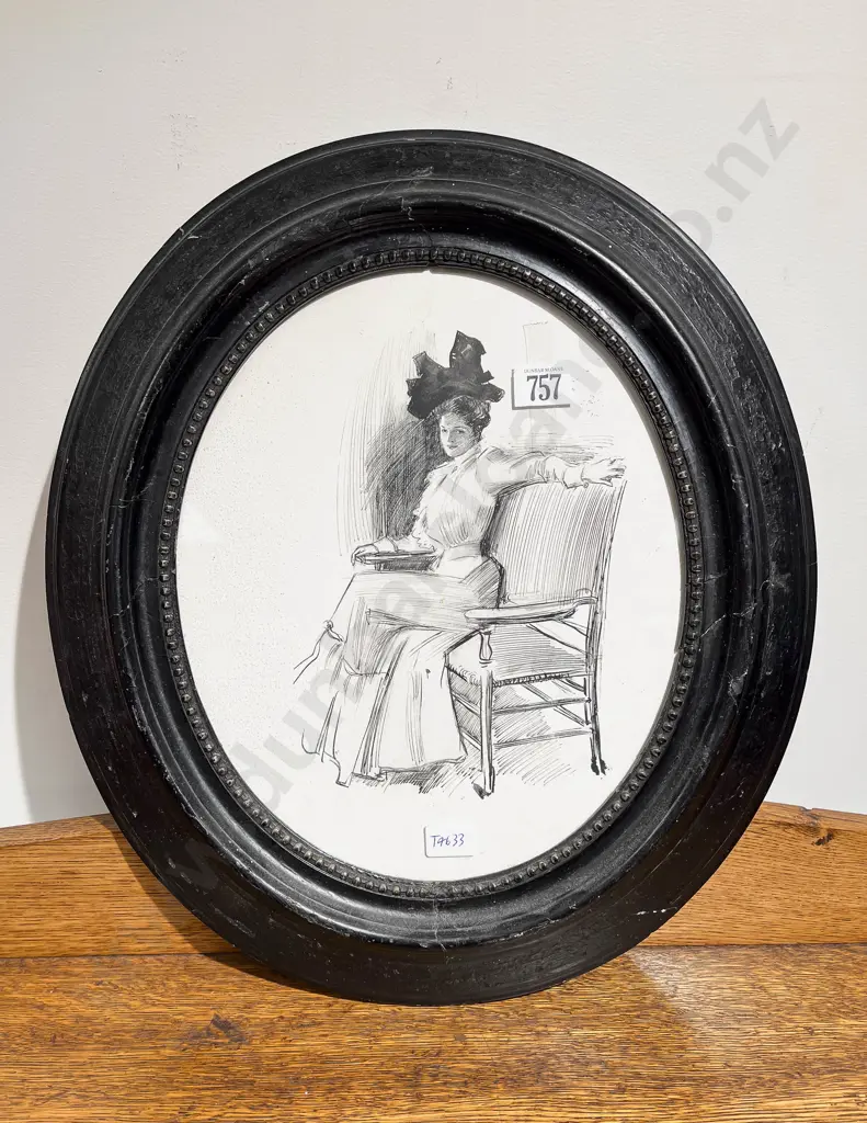Vintage Oval Framed Print in Ebonised Frame Image 1++