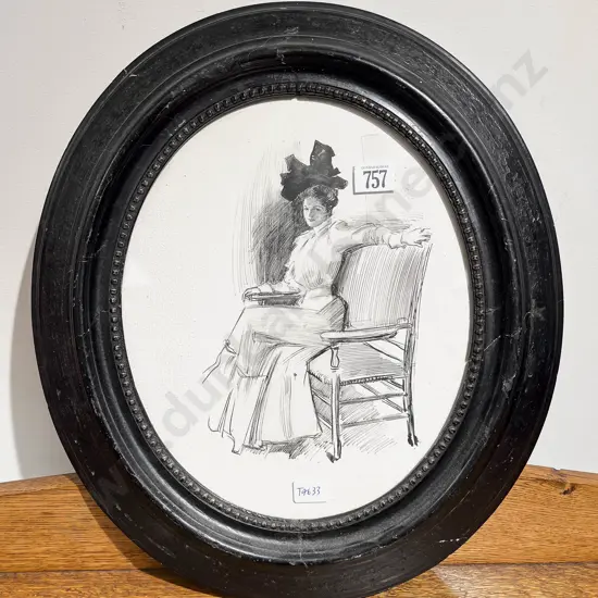 Vintage Oval Framed Print in Ebonised Frame