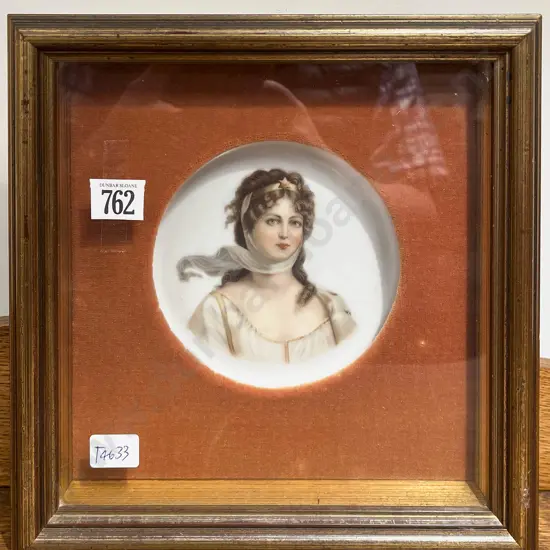 Circa 1900 KPM Style Painted Portrait Ceramic Plaque Of A Lady
