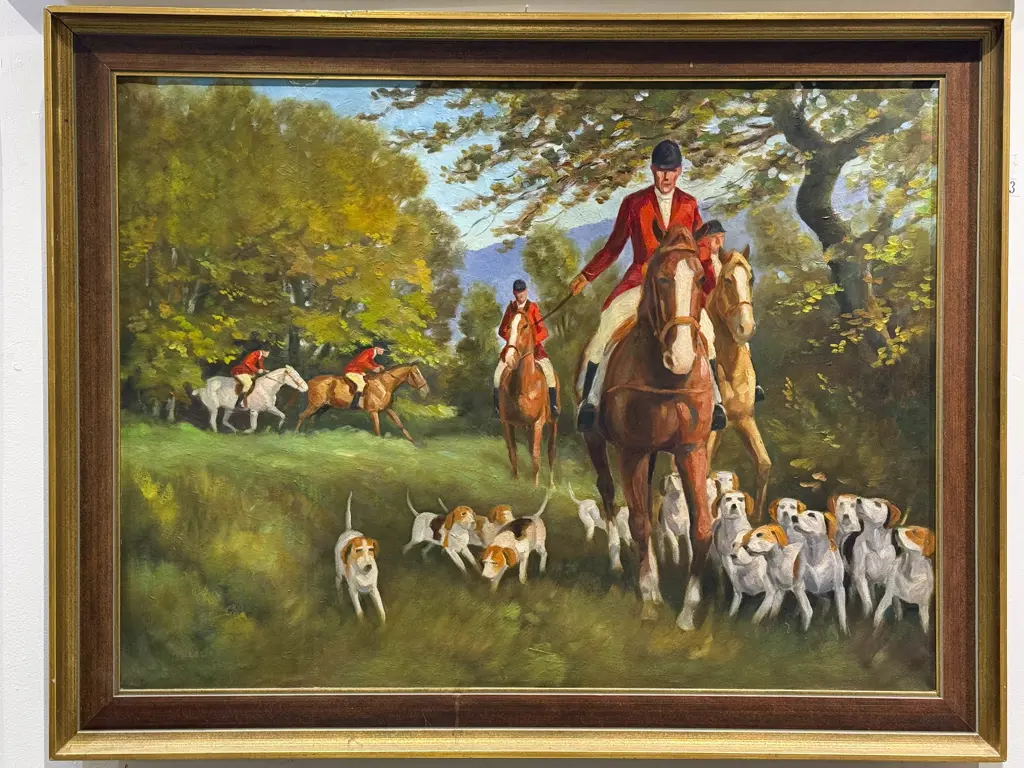 Indistinctly Signed - Hunting Scene - Oil on Canvas Image 1++