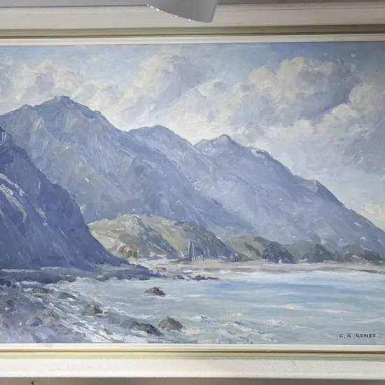George .A. Genet - The Kaikoura Coast - Oil on Board