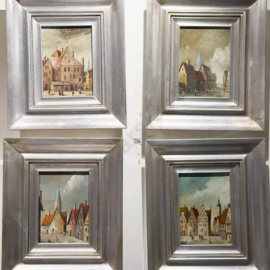 Set of Four Dutch Townscape Oil Studies Signed Halbert
