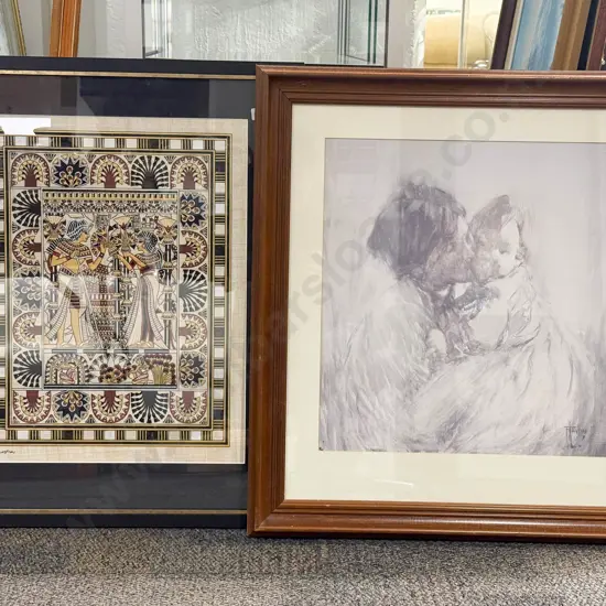 Framed Frances Hodgkins Print together with Framed Hieroglyphic Work