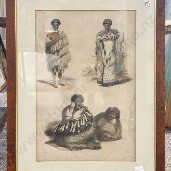 Late 18th Century Framed New Zealanders Illustrated Book Plate from Cook's Voyages