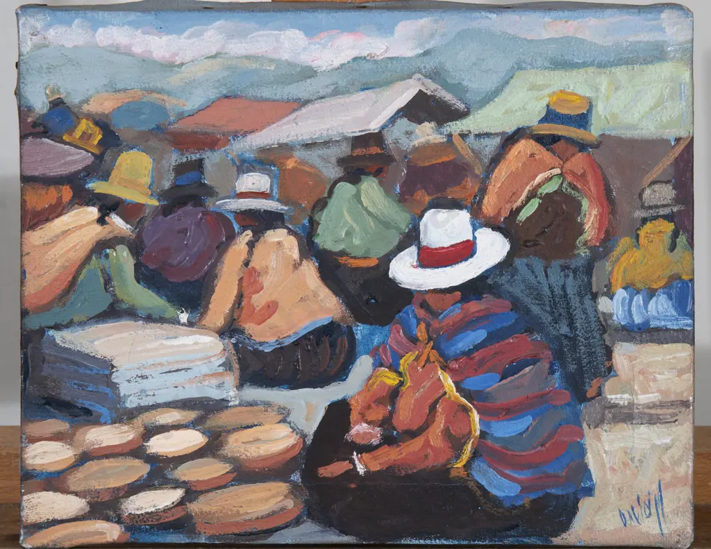 Signed David M - South American Market Scene - Oil on Canvas Image 1++