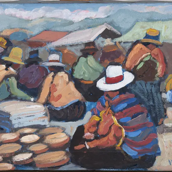 Signed David M - South American Market Scene - Oil on Canvas