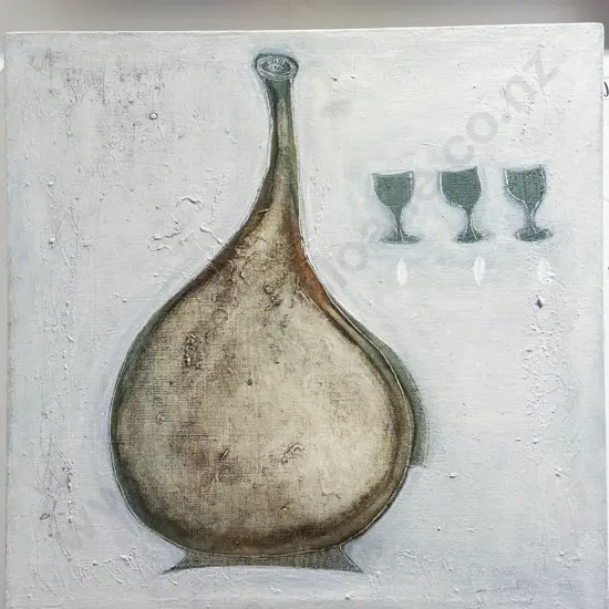 Paul Vincent - "Bottle Looking at Three Glasses" - Acrylic on Canvas