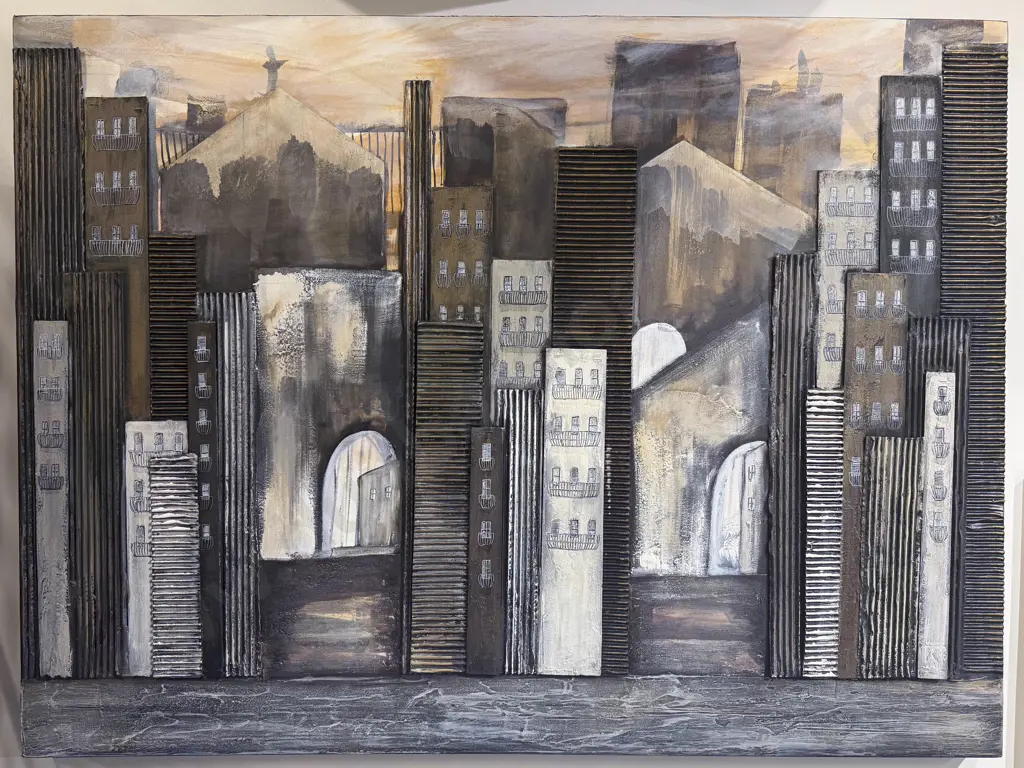 M Wallace - Layers Cityscape - Mixed Media on Canvas Image 1++