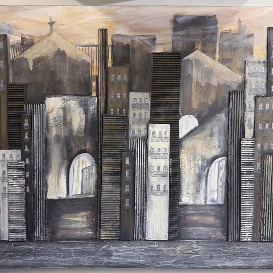 M Wallace - Layers Cityscape - Mixed Media on Canvas
