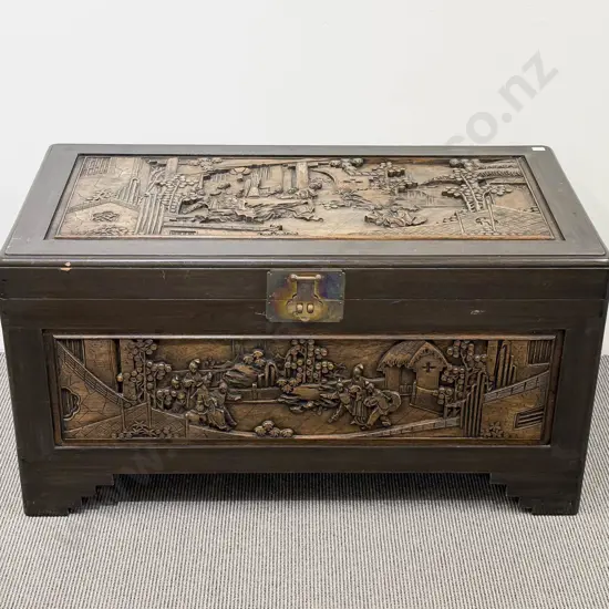 Carved Camphorwood Panel Chest