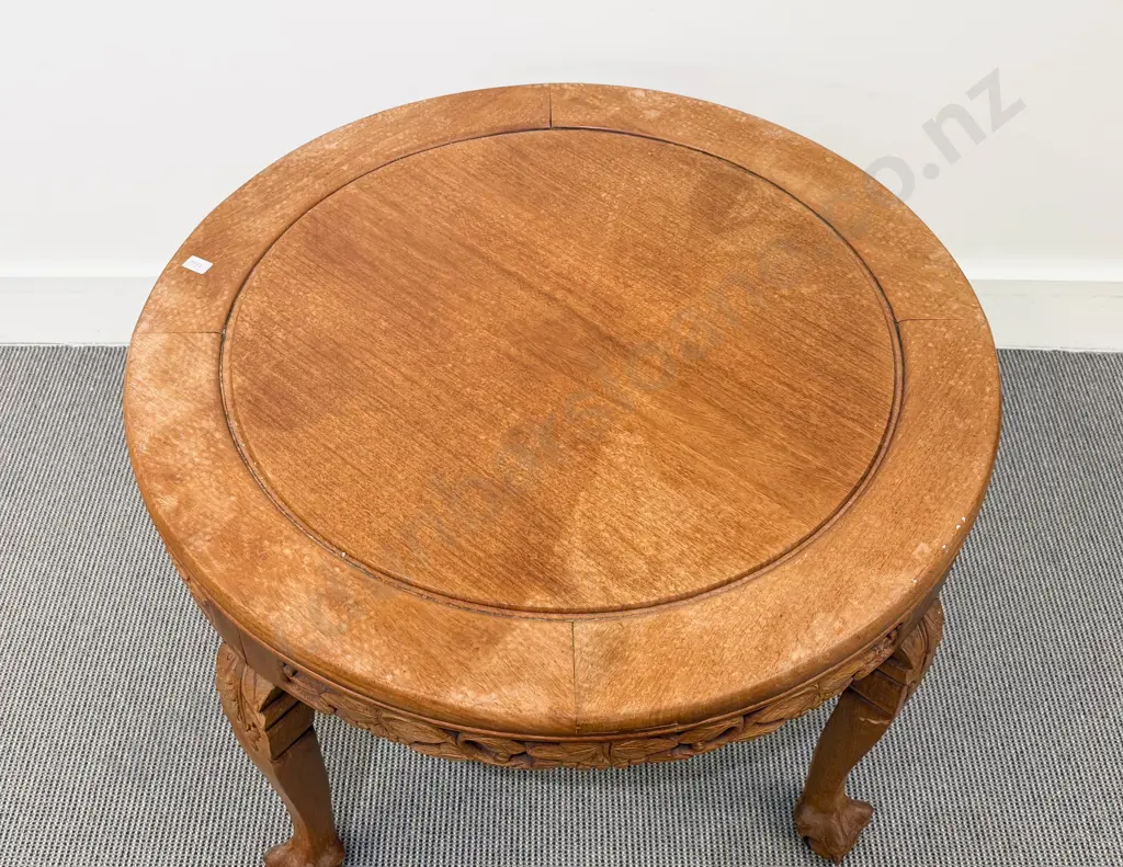 Chinese Rosewood Circular Coffee Table with Ball & Claw Feet Image 1++