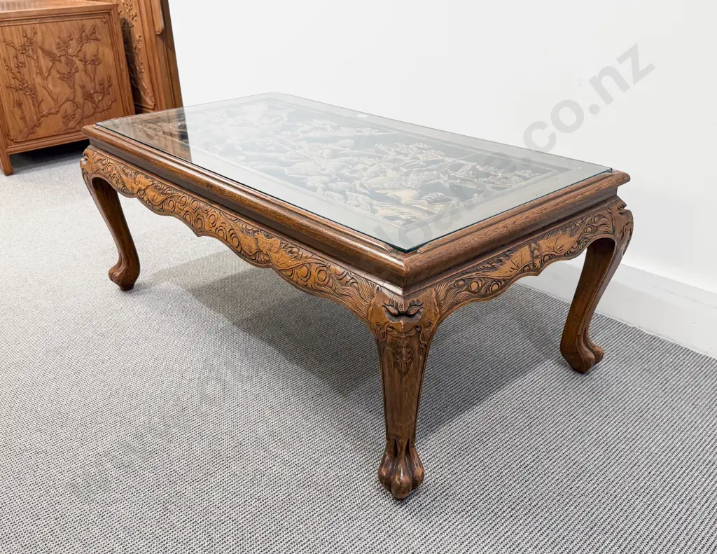 Chinese Carved Camphorwood Panel Coffee Table Image 1++