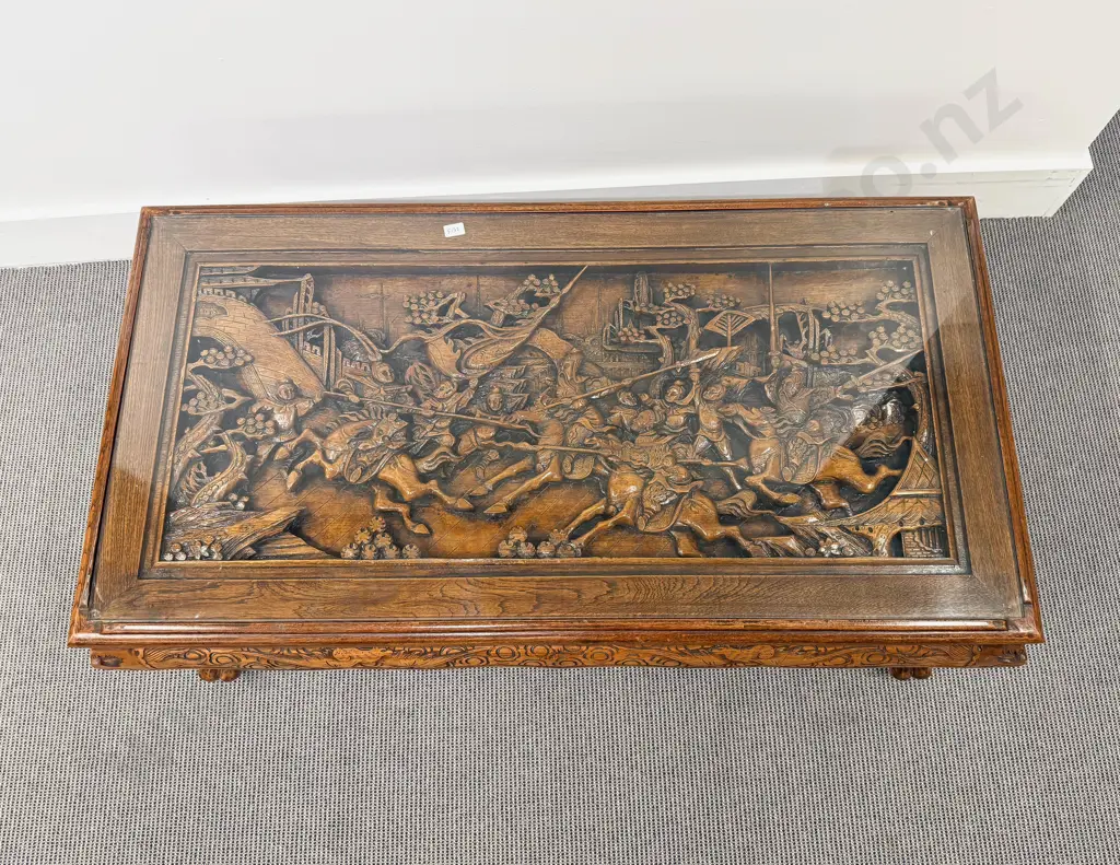 Chinese Carved Camphorwood Panel Coffee Table Image 1++