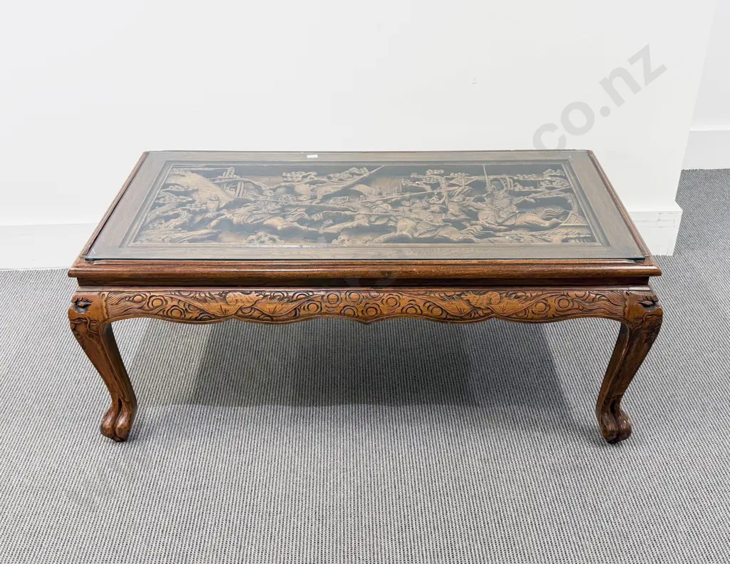 Chinese Carved Camphorwood Panel Coffee Table Image 1++