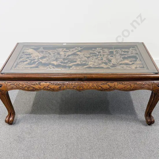 Chinese Carved Camphorwood Panel Coffee Table