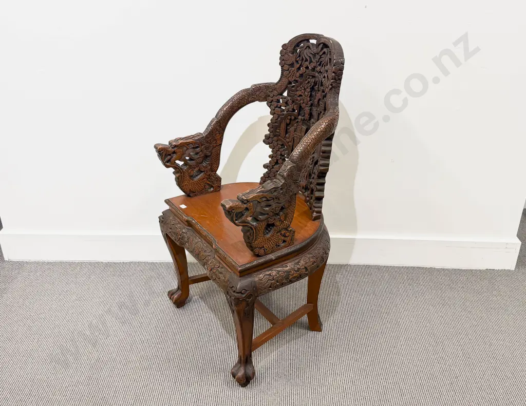 Carved Chinese Hardwood Armchair with Dragon Decoration Image 1++