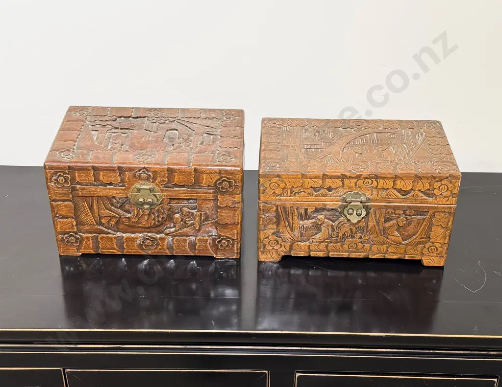 Two Carved Camphorwood Jewellery Boxes Image 1++