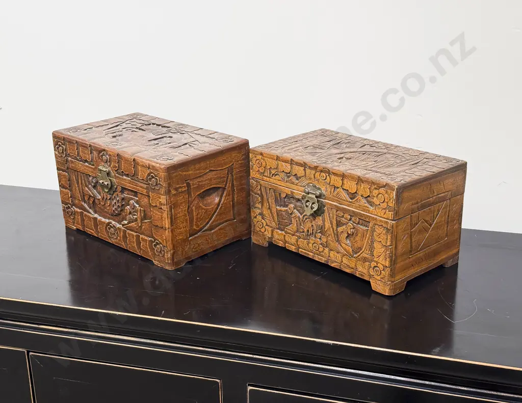 Two Carved Camphorwood Jewellery Boxes Image 1++