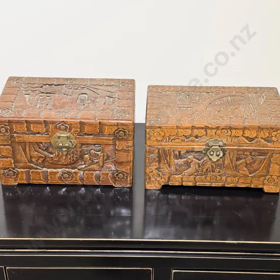 Two Carved Camphorwood Jewellery Boxes