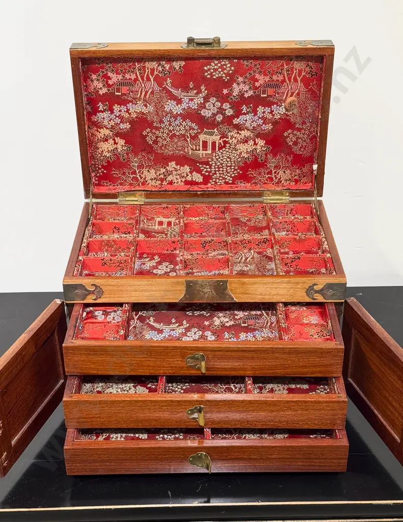 Chinese Brass Bound Jewellery Box with Fitted Interior Image 1++