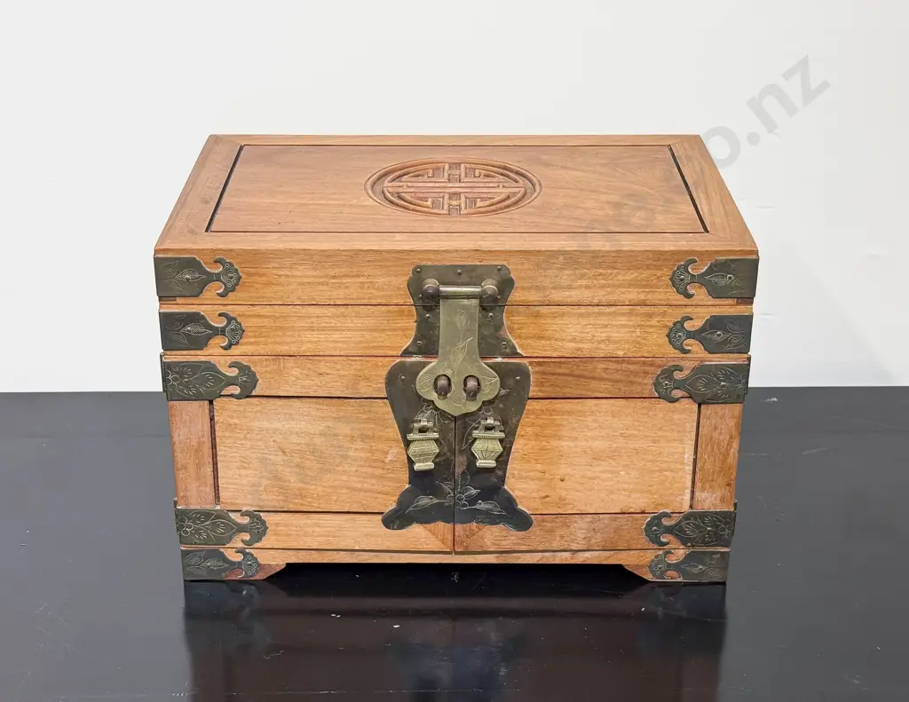 Chinese Brass Bound Jewellery Box with Fitted Interior Image 1++